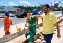 Prefeito Renato Junior vistoria obra de revitalização do canteiro central da avenida Margarita
